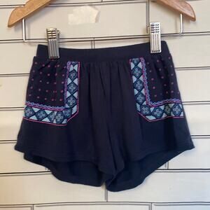 OshKosh B’gosh Baby Girls Embroidered Shorts Navy Boho Pull-On (SZ 12M)